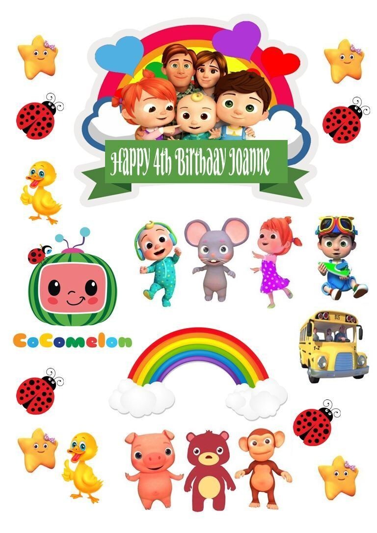 EDIBLE cocomelon CAKE SET CUPCAKE EDIBLE ICING SHEET BIRTHDAY TOPPERS | eBay