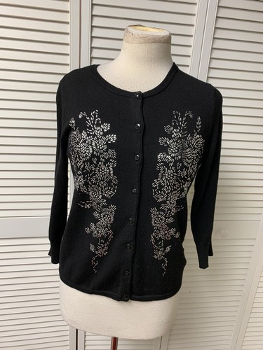 Black Beaded Cardigan Button-Down 