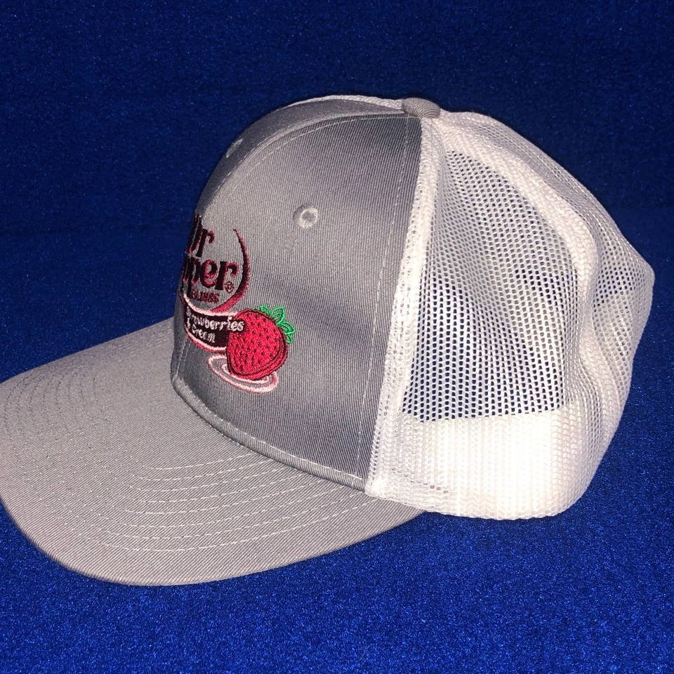 RARO Fresas y Crema Dr. Pepper Sombrero Gorra de Béisbol Malla Gris Snapback Difícil de Encontrar Foto 2 de 4