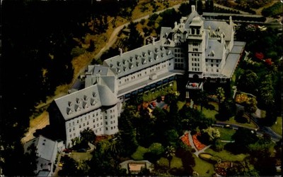Berkeley California Hotel Claremont atop hills aerial view ~ postcard sku387