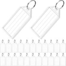 200 Pack Tough Plastic Key Tags White Item Identifiers with Split Ring Label Win