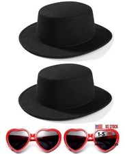 2 Pack Black Fedora Hats Red Heart Sunglasses Costume for Kids, Fashion Flat