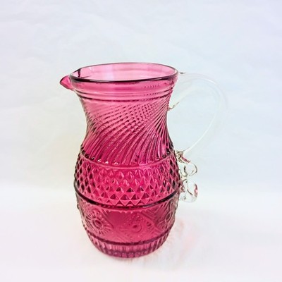 Vintage Pilgrim Art Glass Bennington Pattern Cranberry Pitcher Creamer 4.5 in