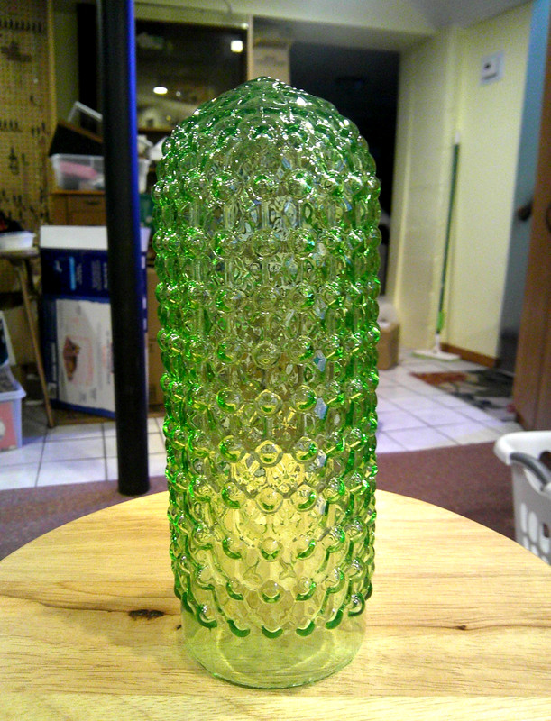 Vintage Art Deco Torpedo GREEN Hobnail Glass Lamp Shade 8 1/2 x 3