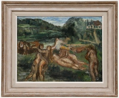 Georges Eugene Delhomme (1904-1989) - 1928 Öl, Figuren In Einer Landschaft.