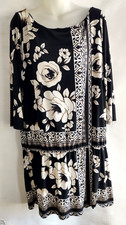 White House Black Market~XL~Long Sleeve Black, White, Brown Floral Dress/Tunic