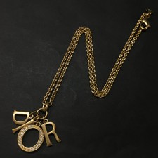 EGA Christian Dior Logo Rhinestone Charm Gold Tone Pendant Necklace/6BL0732