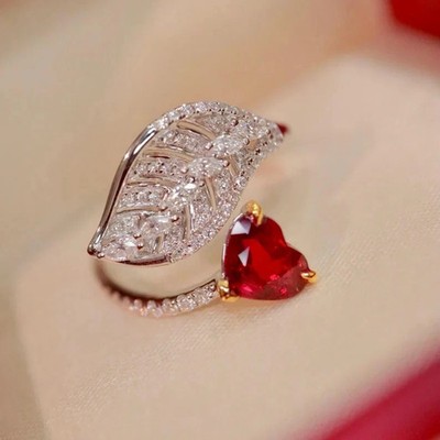 Heart Cut 2.80Ct Natural Red Ruby & Diamond 14K White Gold Anniversary Ring