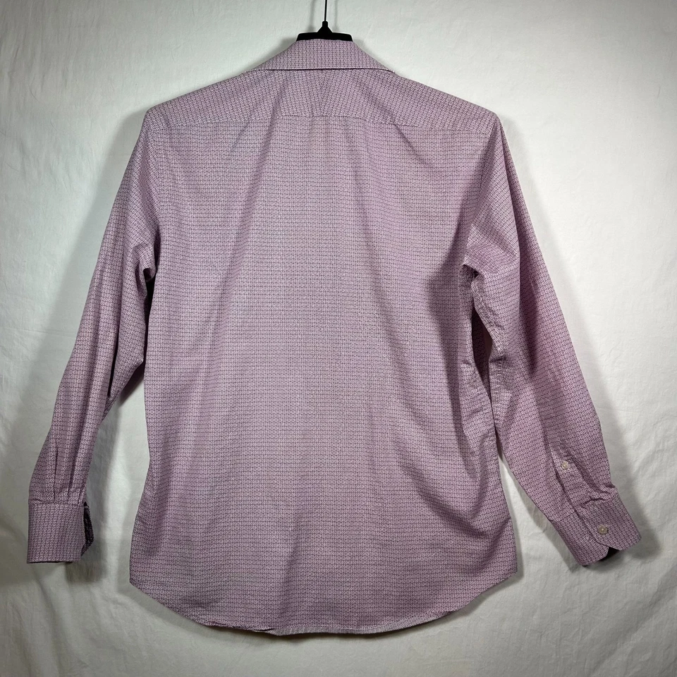 T M Lewin Purple White Dress Shirt Mens 16.5-34.5 Slim Fit Geometric Long Sleeve - Image 4 of 4