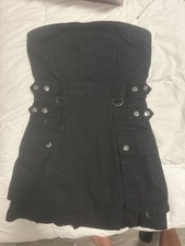 Shein Black Strapless Pleated Mini Fit & Flare Buckle D-Ring s