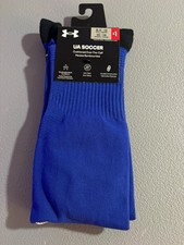TWO PAIRS MENS UNDER ARMOUR UA SOCCER CUSHIONED OVER THE CALF SOCKS LARGE BLUE