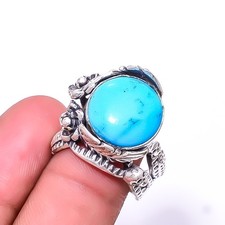 Natural Magnesite Turquoise 925 Sterling Silver Ring s.8.5 R2, Christmas Gift