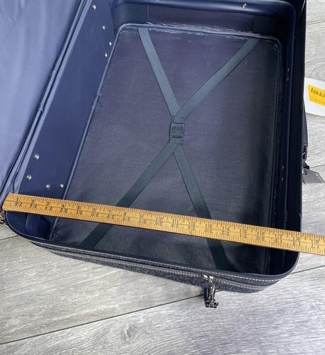 Vintage 90s Jaguar Navy Tweed & Leather Large 26” Luggage Suitcase - Brand NEW! - Picture 19 of 21