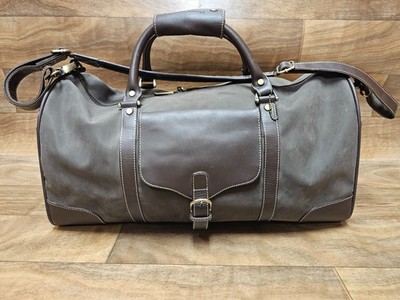 Hennessey Bellino Leather & Canvas Travel Duffel Bag Carry On Brown