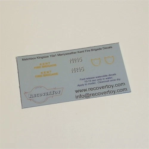 Matchbox Lesney King Size K 15a1 Merryweather Fire Engine Decals Set