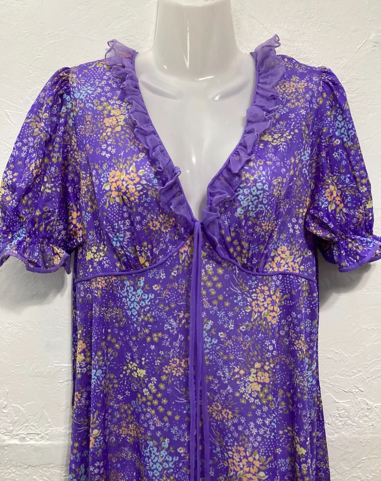 Maxi Vestido Camisón Vintage Y2K Encaje Coqueta Cottagecore Hada Púrpura 44/46 Foto 3 de 4