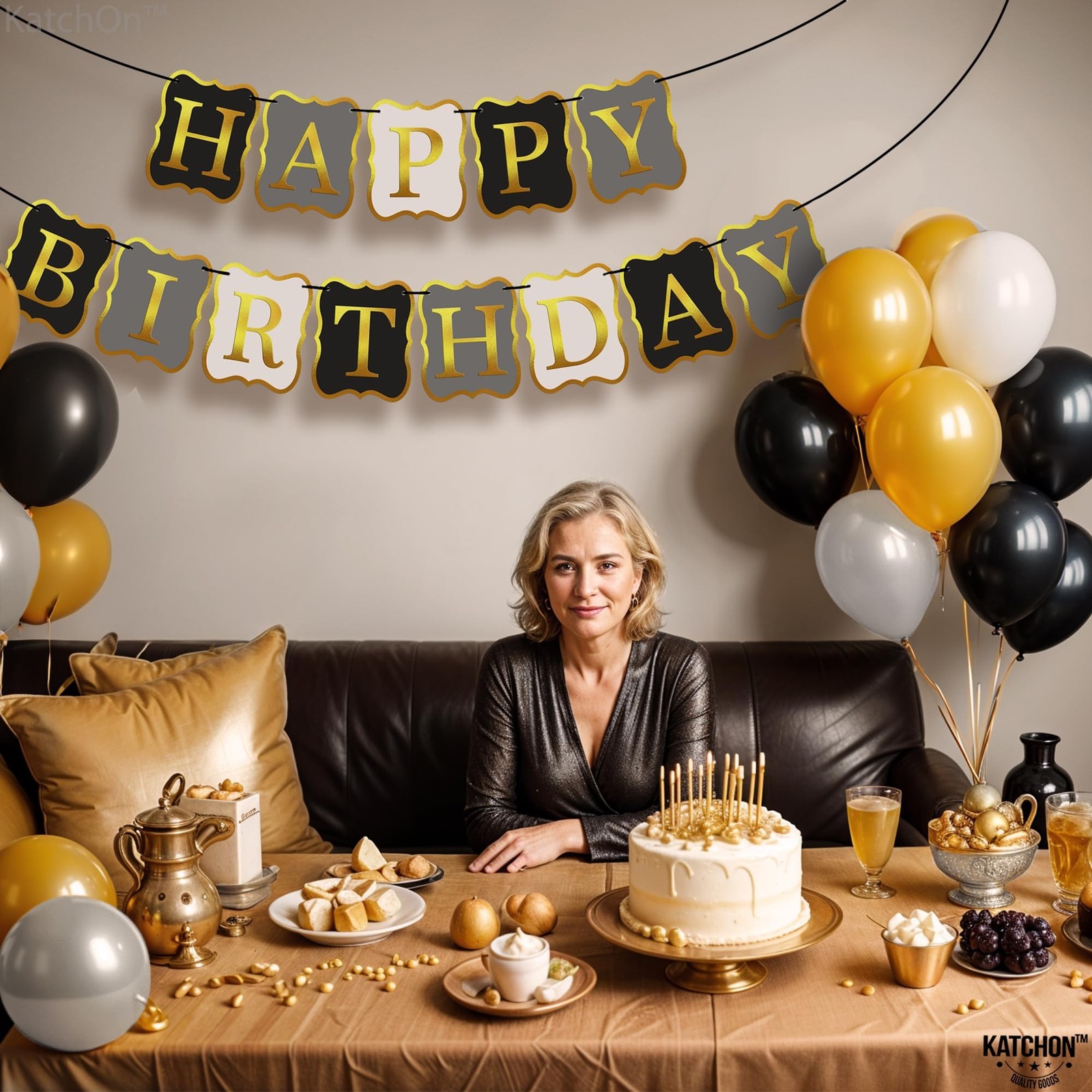 KatchOn, Black and Gold Happy Birthday Banner - 10 Feet, NO DIY | Happy Birth...