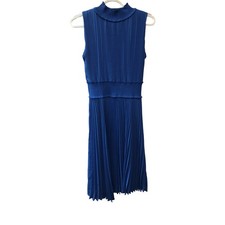 Nanette Laporte Royal Blue Sleeveless Pleated Midi Dress Smocked Neck/Waist Sz 4