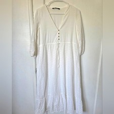 Zara White Eyelet Embroidered Peasant Dress Size Small