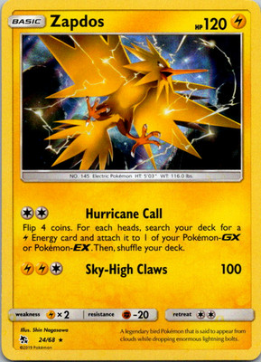 Pokémon Card Zapdos 24/68 Holo Rare Hidden Fates 2019 NM-Mint