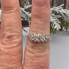 Vintage Graduated Double 2-Row CZs 925 Sterling Band Cocktail Ring, size 8.25