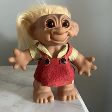 Vintage 1961 Thomas Dam Denmark Troll Doll Bank Felt Clothes 7" Tall Orange Eyes