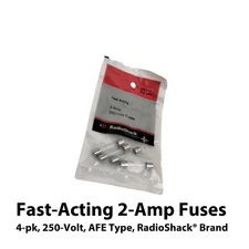 4-pk Fast-Acting 2-Amp 250-Volt Fuses, RadioShack® Brand 270-1007, AFE Type