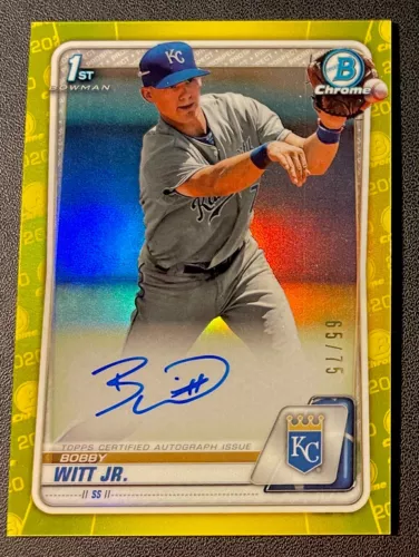 2020 BOWMAN 1ST BOBBY WITT JR AUTO YELLOW REFRACTOR SP /75 ROYALS ~ #CPA-BWJ 