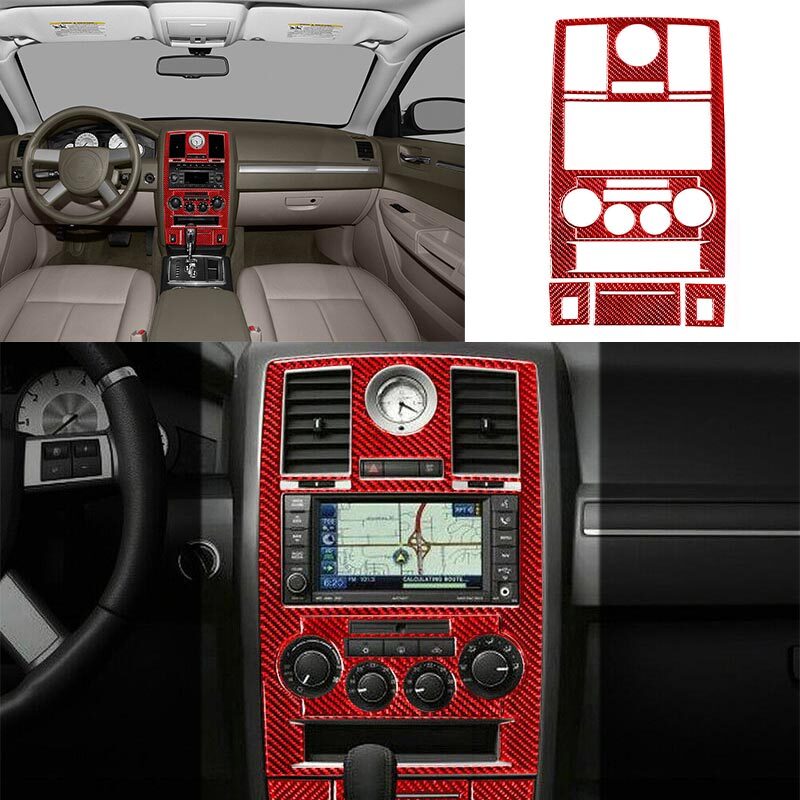 Carbon Fiber 08-10 Cover Trim Car Interior Central Console For Chrysler 300 Red
