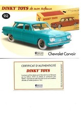 DINKY TOYS Fiche + Certificat CHEVROLET CORVAIR Dinky Toys 552 Atlas