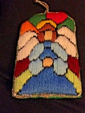 Vintage Yarn Art Hand Crafted Stitched Christmas Ornament Angel Halo Religous
