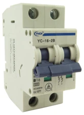 YuCo YC-16-2B Miniature Din Rail Circuit Breaker B-Curve 16-Amp 2P 480VAC 220VDC