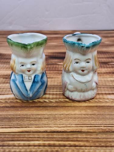 Vintage Pair Of Miniature Toby Style Mugs Japan Man And Women 2.5” Tall - Picture 2 of 11