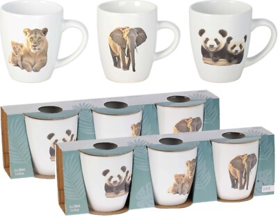 Kaffeebecher Tasse Cafe 3/6 Stk 220 ml Motiv Porzellan Pause Tiere Trinken Küche