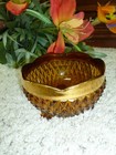 VTG Glass Candy Dish Bowl Amber w Gold Diamond Point Footed Compote by Tiara 5" — photo 5