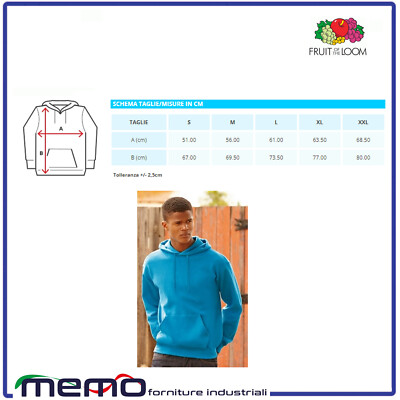 Fruit Of The Loom Felpa Con Cappuccio Uomo Blu Navy Taglia 4XL - Unisex Con Tasca A Marsupio, 80% Cotone, 260/280 G/m² - 2