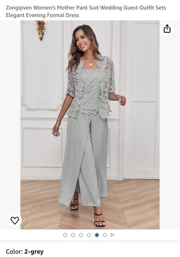 New Zongqiven Womens Pant suit Wedding outfit, Elegant Formal- Large-Gray