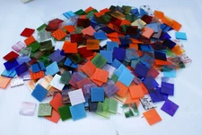  200+ ONE INCH STAINED ART GLASS SQUARES for MOSAICS CRAFTS  hr lot h UROBOROS