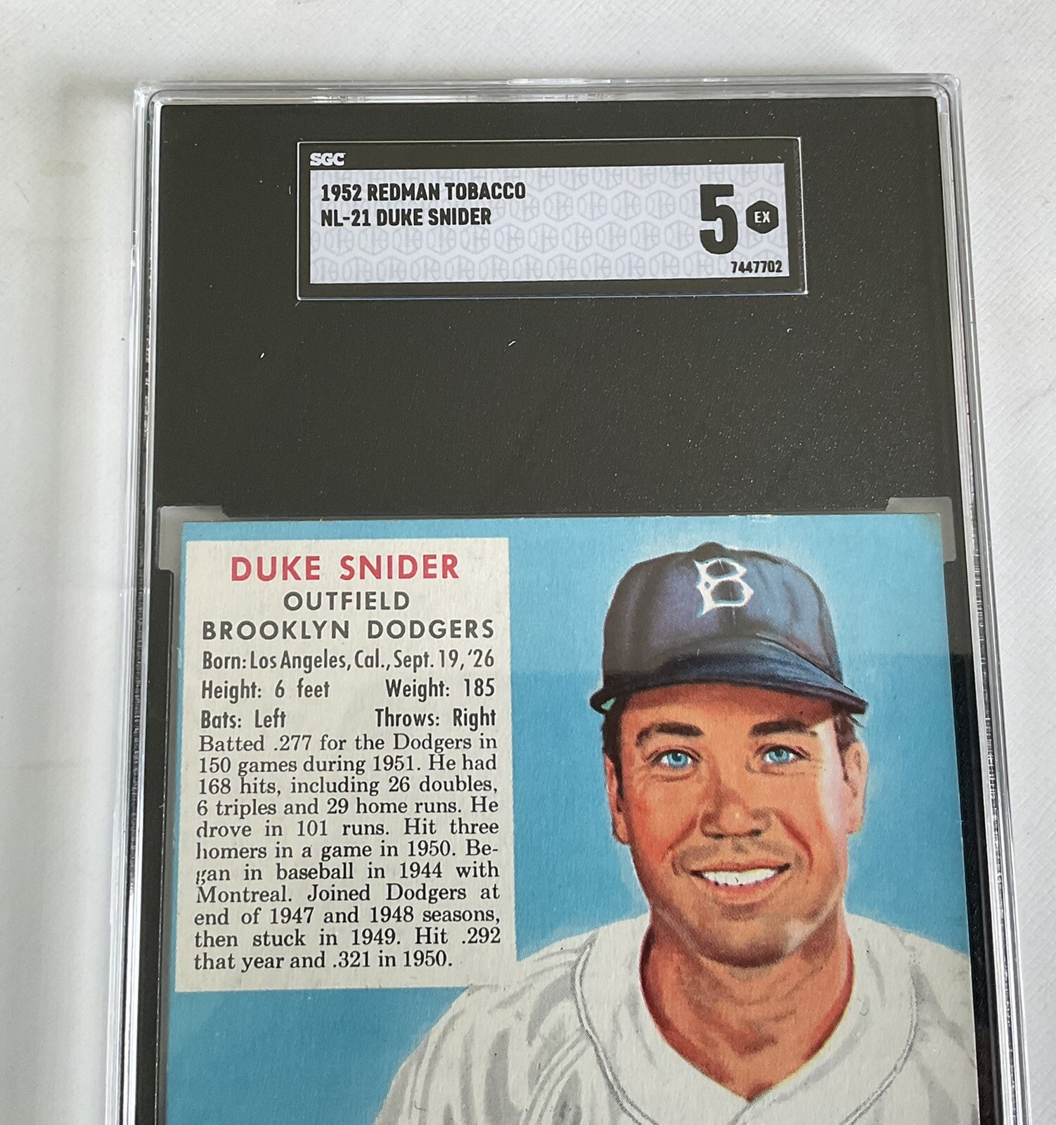 1952 RED MAN TOBACCO = NL #14  DUKE SNIDER   WITH TAB = SGC  5 = EX - Picture 2 of 8