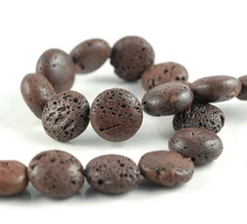 18MM COFFEE VOLCANIC BASALTIC LAVA GEMSTONE FLAT ROUND BUTTON LOOSE BEADS 16inch