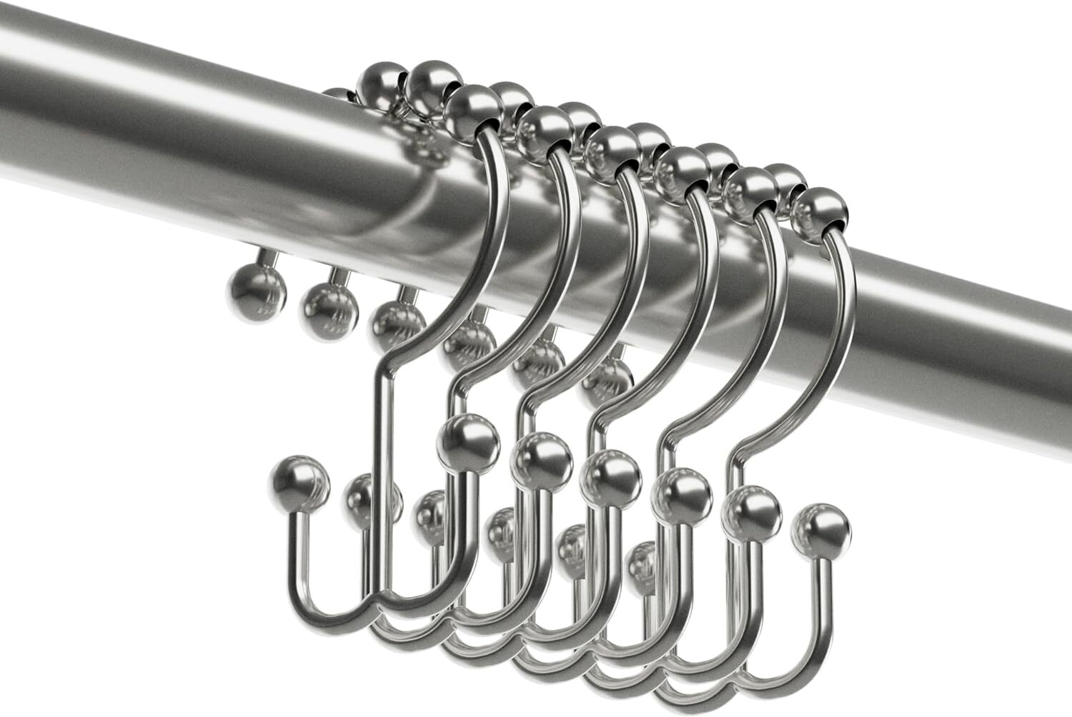 Metal Double Roller Glide Shower Curtain Ring/Hooks, Brushed