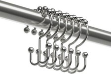 Metal Double Roller Glide Shower Curtain Ring/Hooks, Brushed Nickel, Set of 12