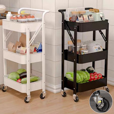 3 Tier Shelf Metal Kitchen Storage Trolley Beauty Home Cart Rack Tray w/ Wheels