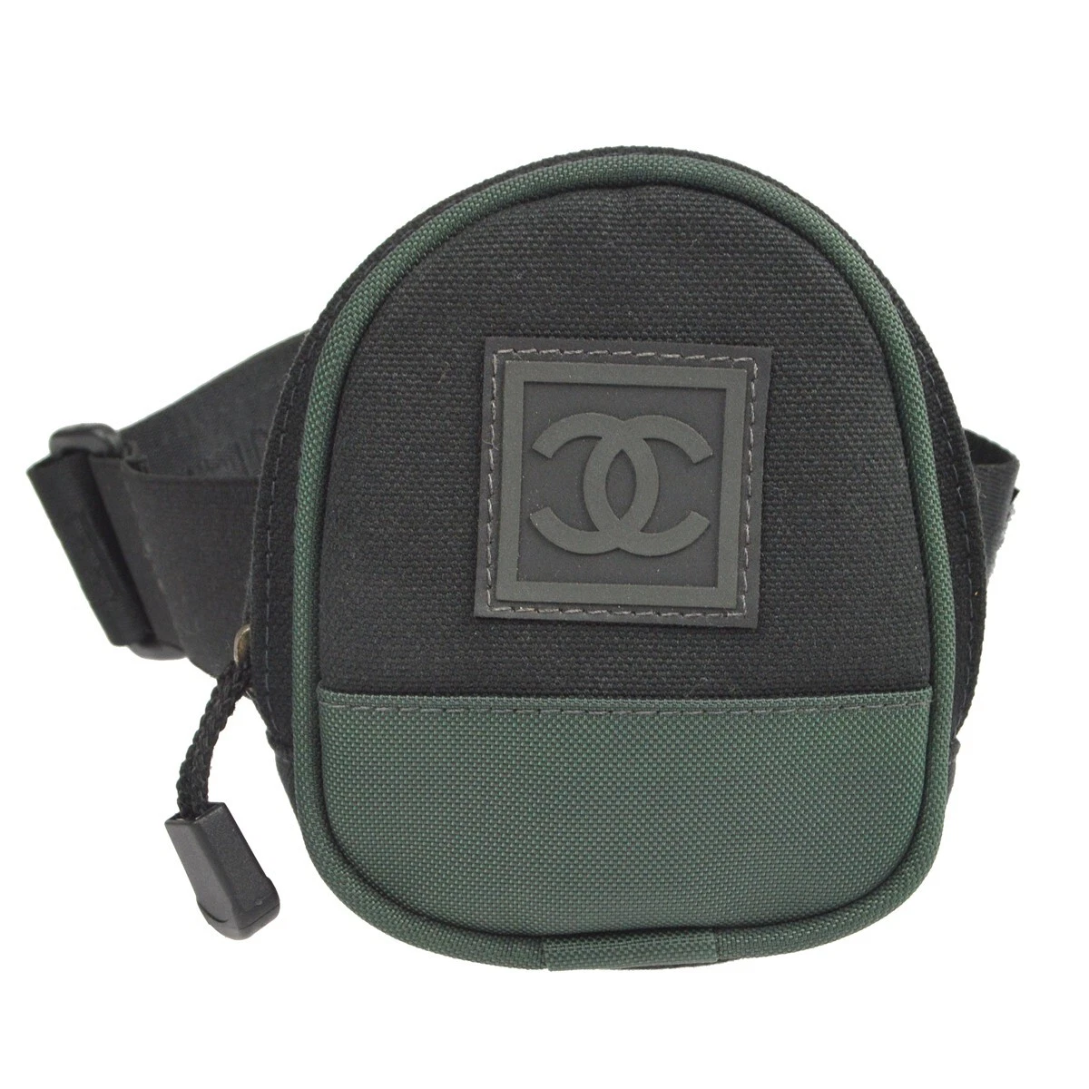 CHANEL Sport Unisex Vintage Green & Black Canvas Logo CC Arm / Leg Band  Pouch