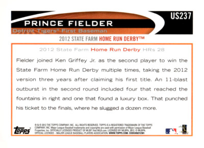 2012 Topps Update #US237 Prince Fielder Home Run Derby Tigers