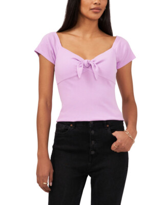 1.STATE Women's Cap Sleeve Knot Front Top (Violet Tulle, Large)