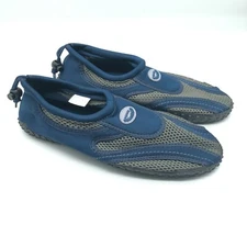 Easy USA Mens Water Shoes Slip On Drawstring Fabric Mesh Navy Blue Gray 10