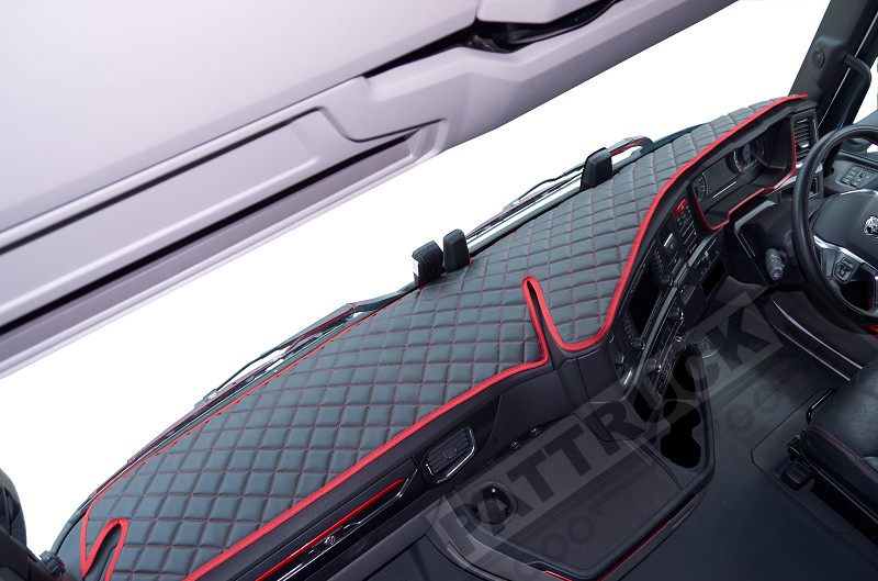 ECO LEATHER DASH MAT - BLACK/RED  FIT SCANIA S , R  NEW GENERATION [ 2017 + ]