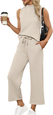 Two Piece Sets for Women Summer Outfits Lounge Sets Mock Neck Tops Wide Leg