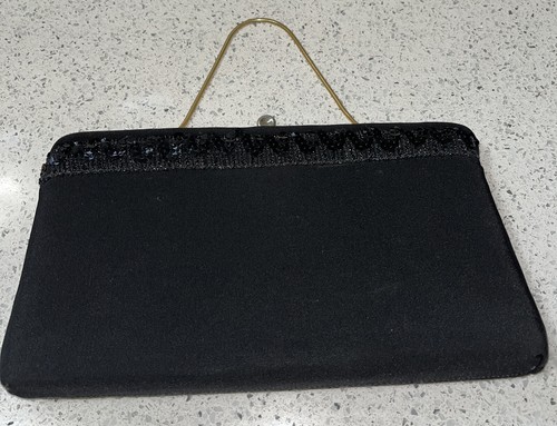 Pochetta vintage in tessuto nero Bell Purses of California con abbellimento strass - Foto 4 di 13
